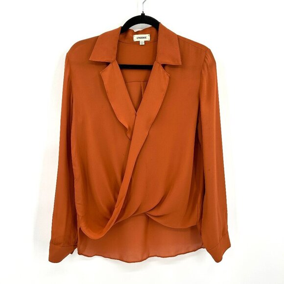 L'AGENCE Rita Burnt Orange 100% Silk Faux Wrap Drape Flounce Blouse Size XS - Picture 1 of 8